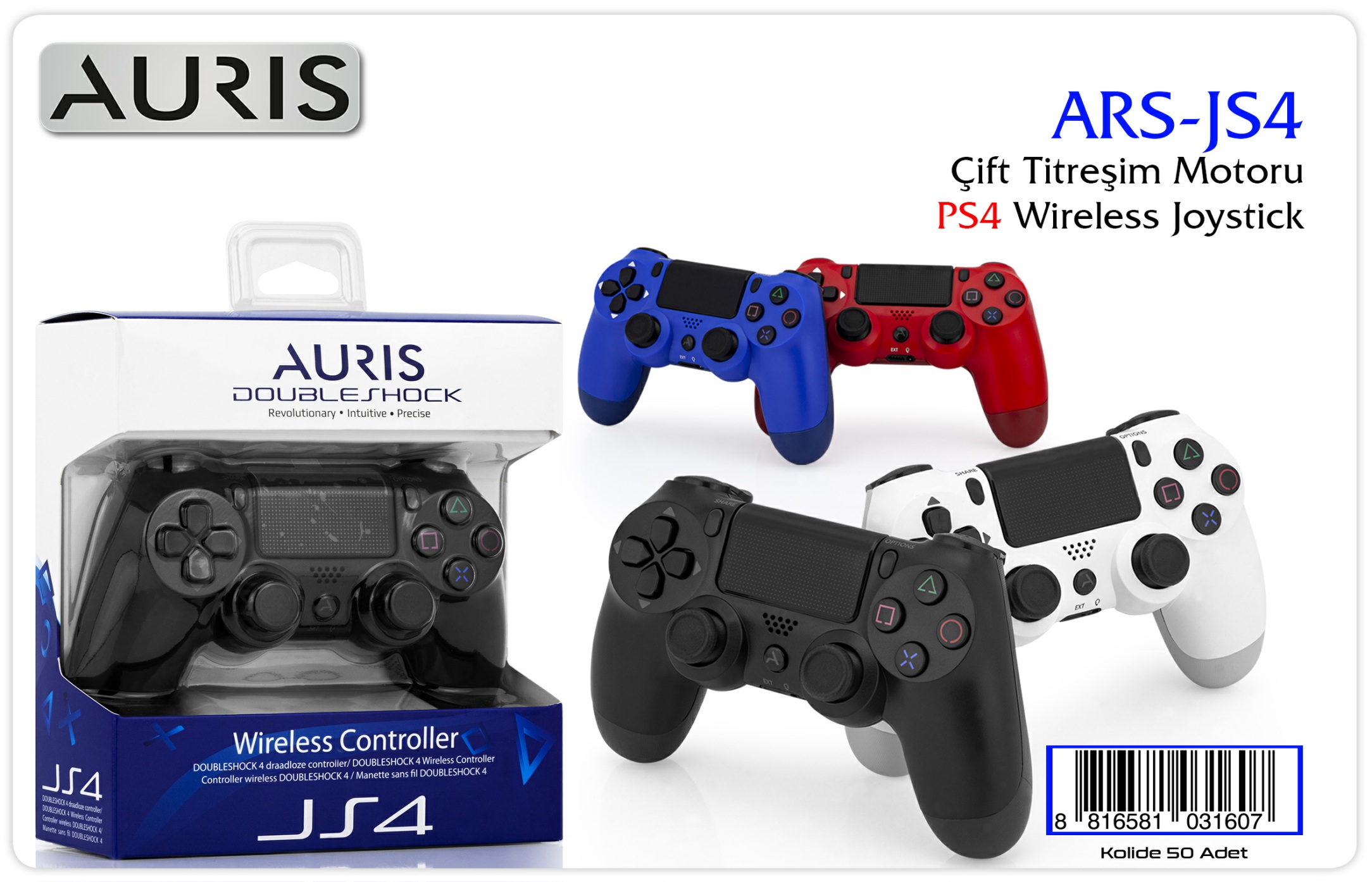 AURİS ARS-JS4 SİYAH ÇİFT TİTREŞİM MOTORLU PS4 WİRELESS KABLOSUZ JOYSTİCK OYUN KOLU GAMEPAD 
